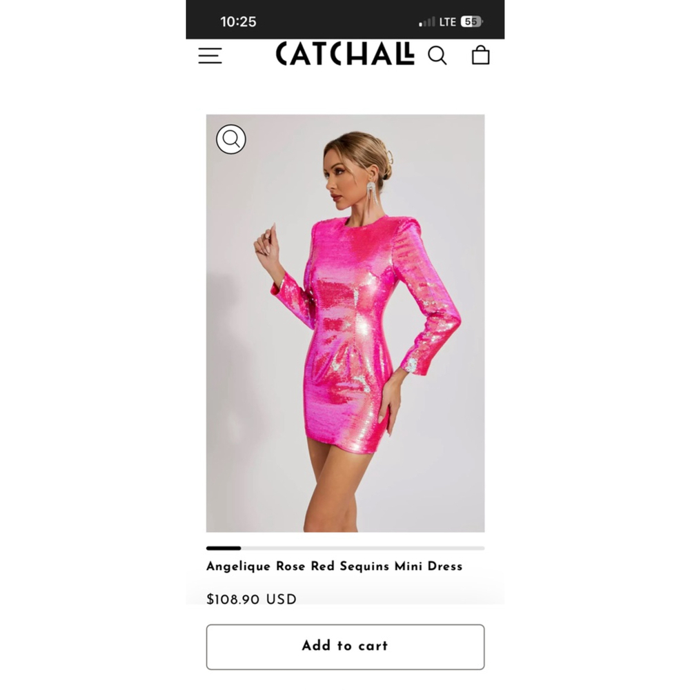Women's CATCHALL Pink Sequin Long Sleeve Mini Dress S - Picture 2 of 9
